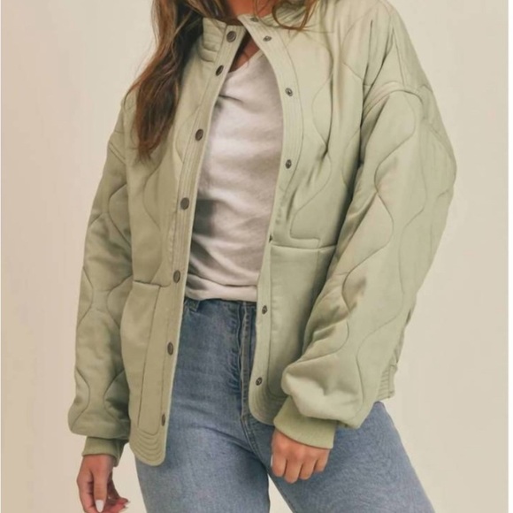 Sadie & Sage Light Green Quilted Bomber Jacket - Picture 1 of 7